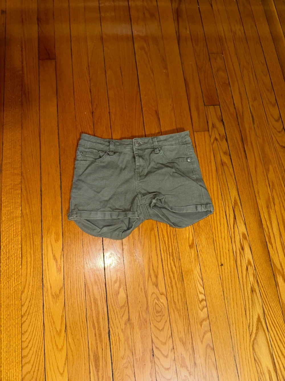 Olive Green Women's Denim Shortie Shorts